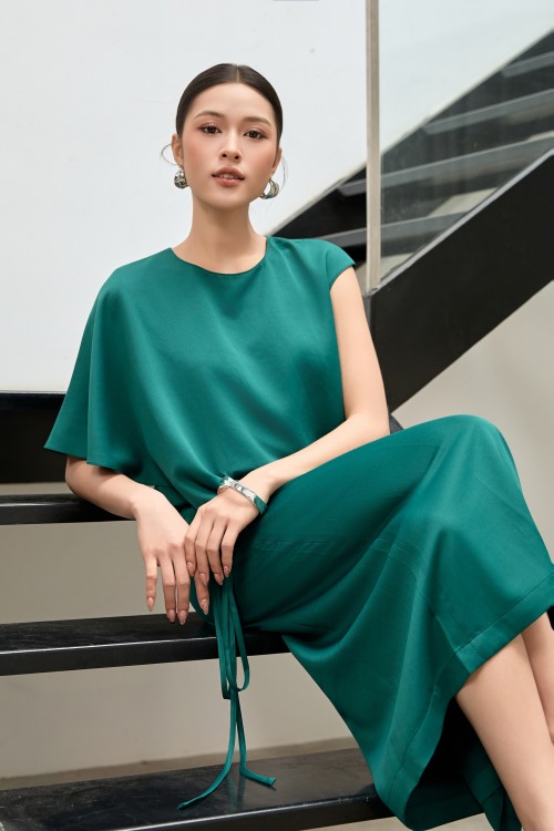 Sixdo Dark Green Silk Loose Dress